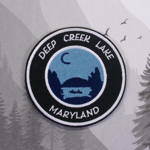 Deep Creek Lake Maryland Embroidered Patch Iron-On Fishing Badge Emblem Lake Life Boat Fish Applique Patches for Vest Clothing Bags Gear