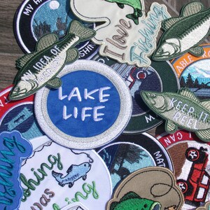Custom Text Patch/Personalized Fishing Gift/Iron On Patch//Fisherman Lake Life/Embroidered Sew-On Applique for Vest/Jacket Clothing Backpack image 11
