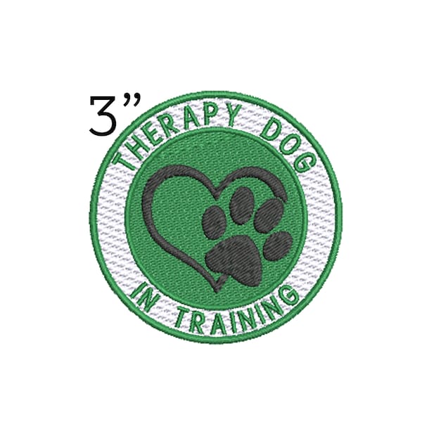 Therapy Dog In Training Patch Heart Embroidered DIY Iron-on/Sew-on Applique Badge Backpack Vest Jacket Jeans Clothing Gift Furry Friend