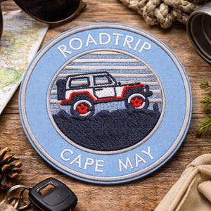 Cape May Road Trip Patch/Iron On Patch/4x4 Offroad Adventure Emblem/Embroidered Applique for Clothing Vest/Jacket Backpack Hats Gear