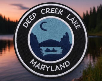 Parche del lago Deep Creek / Parche termoadhesivo / Regalo de recuerdo de Maryland / Vida en el lago / Navegación / Naturaleza / Aplicación bordada para coser en chaquetas, ropa y bolsos