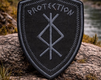 Viking Symbol Patch/Iron On Patch/Nordic Shield Badge/Rune Magic Signs/Norse Amulet/Embroidered Sew-On Applique for Clothing Vest/Jacket Hat