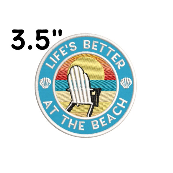 Life's Better At The Beach Souvenir Patch Embroidered Iron-On Applique for Vest Clothing Jacket Jeans bags, Sand Sunset Travel Adventure