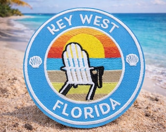 Parche de Key West, Florida, termoadhesivo, regalo de playa y océano, recuerdo costero, aplique bordado para coser en ropa, chaleco, chaqueta o mochila.