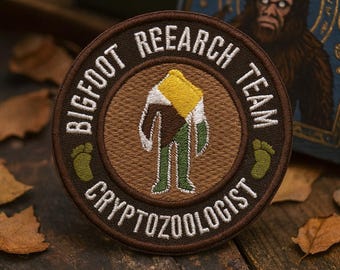 Bigfoot Research Team-patch/opstrijkpatch/cryptozoöloog cadeau/sasquatch-mythe/geborduurde opnaaibare appliqué voor vest/jas, kleding, rugzak