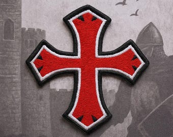Knights Templar Cross Patch/Iron-On Patch/Medieval Crusades/Christian Biker/Embroidered Sew-On Applique for Clothing Jacket Backpack Hats
