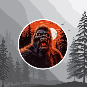 Roaring Sasquatch in the Forest Decal, Bigfoot Vinyl Stickers Decals, Cryptid Decal for Laptop Car Truck Window Bumper Graphics, Myth Legend