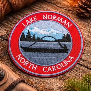 Lake Norman Patch/Iron-On Patch/North Carolina Souvenir Gift/Fishing Fish/Embroidered Sew-On Applique for Clothing Vest/Jacket Hats Backpack image 1