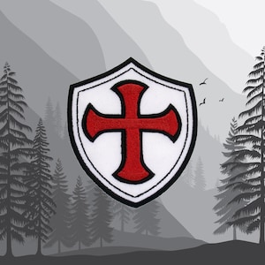 Iron On Knight Templar Patch, Embroidered Shield Crest for Backpack Jacket Vest, Medieval Applique Badge, Coat of Arms Patch, Crusader Cross