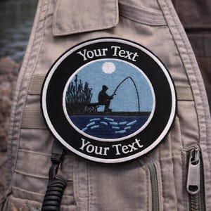 Custom Text Patch/Personalized Fishing Gift/Iron On Patch//Fisherman Lake Life/Embroidered Sew-On Applique for Vest/Jacket Clothing Backpack image 2