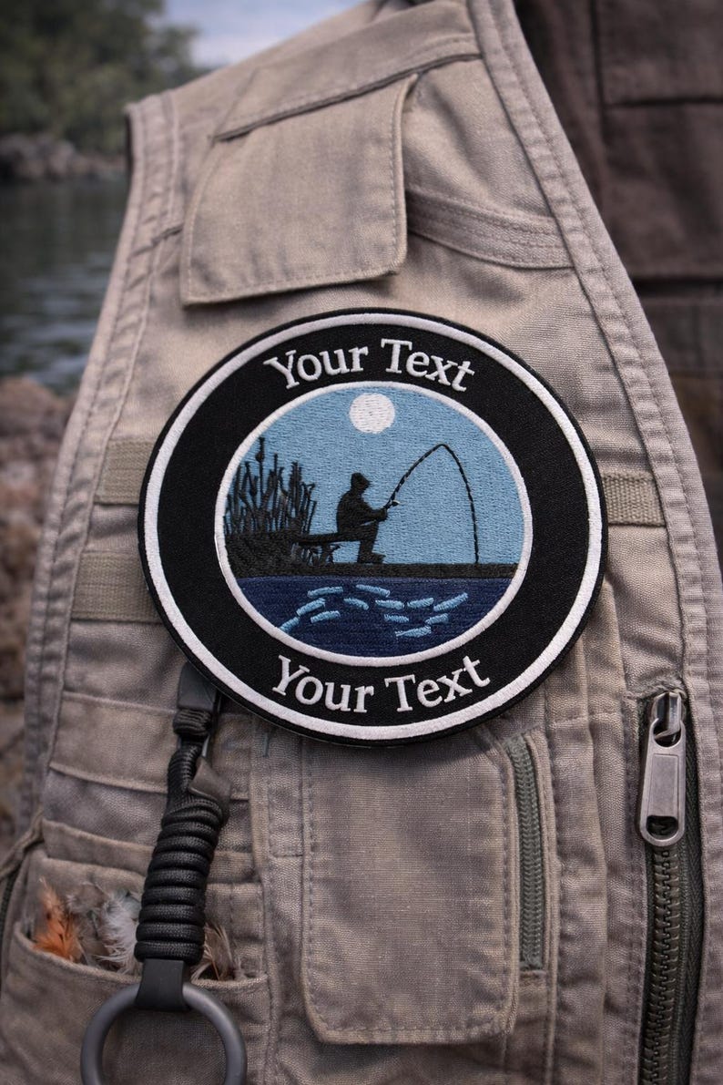Custom Text Patch/Personalized Fishing Gift/Iron On Patch//Fisherman Lake Life/Embroidered Sew-On Applique for Vest/Jacket Clothing Backpack image 2