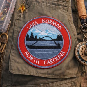 Lake Norman Patch/Iron-On Patch/North Carolina Souvenir Gift/Fishing Fish/Embroidered Sew-On Applique for Clothing Vest/Jacket Hats Backpack image 2