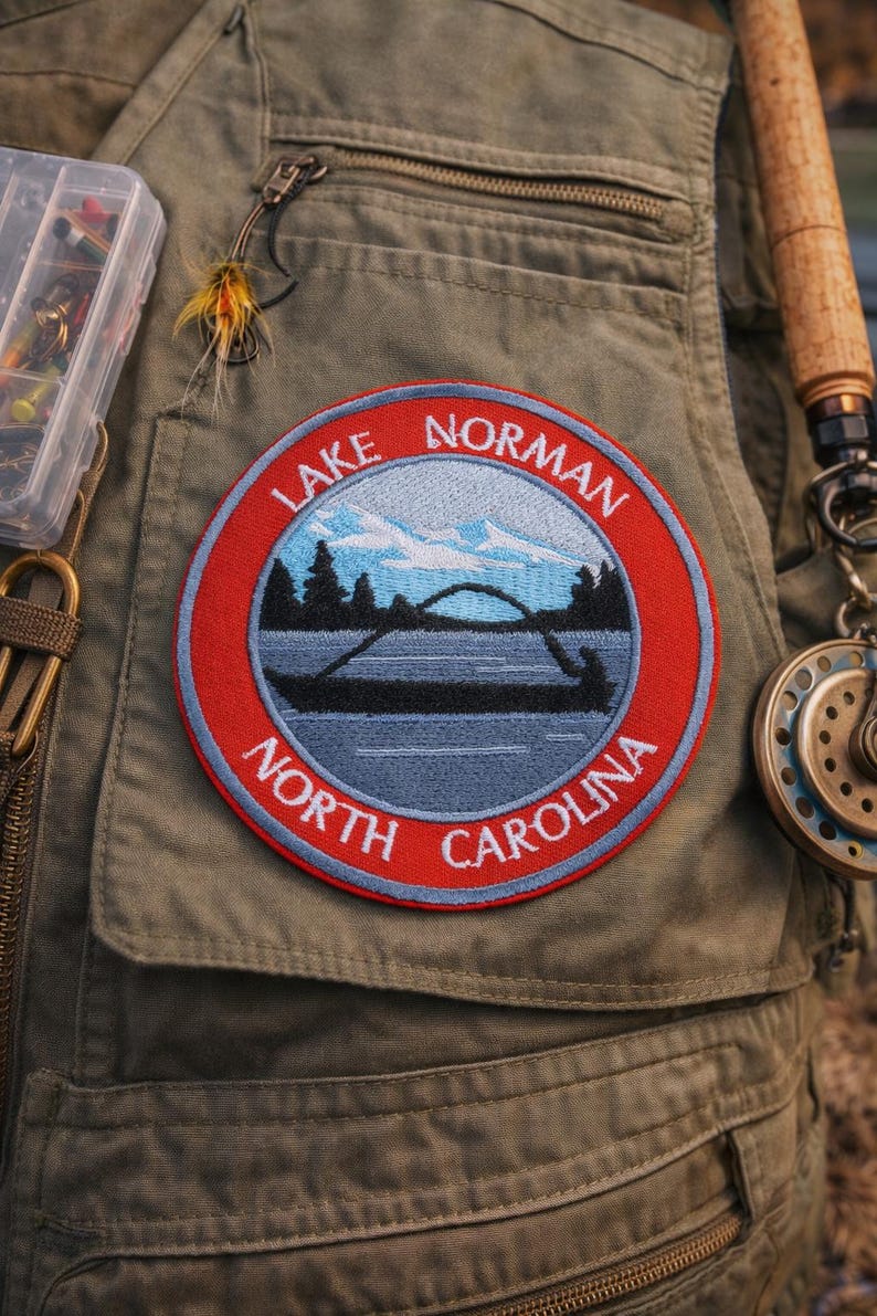 Lake Norman Patch/Iron-On Patch/North Carolina Souvenir Gift/Fishing Fish/Embroidered Sew-On Applique for Clothing Vest/Jacket Hats Backpack image 2