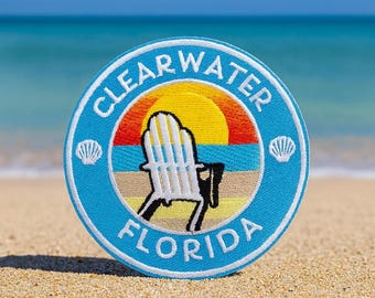 Clearwater Florida Patch/Iron-On Patch/Souvenir Gift/Beach Life/Ocean Waves/Embroidered Sew-On Applique for Clothing Tote Bags Vest/Jacket