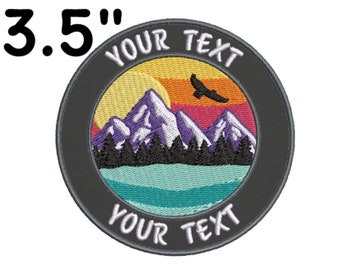 Custom "YOUR TEXT" Mountains & Sunset Personalized Name Tag Patch Embroidered DIY Iron-On Applique Badge Vest Jacket Clothing Nature Gift