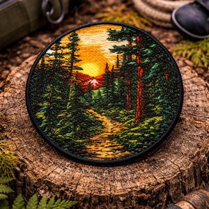 Hiking Trail Patch/Iron-On Patch/Adventure Souvenir Gift/Outdoor Sunset Badge/National Park/Wilderness/Sew-On Applique for Clothing Gear