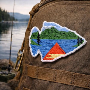 Canoe Patch/Iron On Patch/Arrow Head Shape/Nature Badge/Hiking & Camping/Fishing/Embroidered Sew-On Applique for Clothing Jackets Backpacks