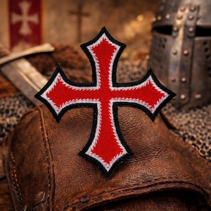 Knight Templar Patch/Iron On Patch/Red Cross Shield Crest/Coat of Arms/Embroidered Sew-On Applique for Clothing Vest/Jacket Hats Backpack