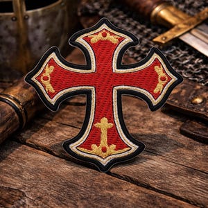 Knight Templar Cross Patch/Iron-On Patch/Medieval Crusades, Coat of Arms/Embroidered Sew-On Applique for Clothing Backpack Gear Jacket/Vest