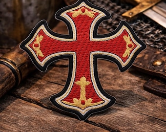 Knight Templar Cross Patch/Iron-On Patch/Medieval Crusades, Coat of Arms/Embroidered Sew-On Applique for Clothing Backpack Gear Jacket/Vest