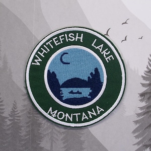 Iron On Whitefish Lake Patch/Souvenir Applique for Jacket & Clothing/Backpack/Montana Patch/Lake Life Gift/Boating Badge/Outdoor Travel