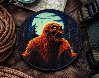 Roaring Bigfoot-patch/opstrijkpatch/paranormale badge/Sasquatch Forest Cryptid/opnaaibare appliqué voor kleding Vest/jas, rugzak, uitrusting