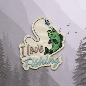I Love Fishing Patch Embroidered DIY Iron-on/Sew-on Applique Badge Backpack Vest Jacket Jeans Clothing Bag Trout Catfish Bass Bluegill Carp