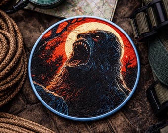 Roaring Bigfoot-patch/opstrijkpatch/paranormale badge/Sasquatch Forest Cryptid/opnaaibare appliqué voor kledingvest/jas, rugzakuitrusting