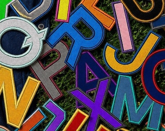 Iron On Varsity Letter Patch Embroidered Sew-On Applique for Jacket, Jersey, Backpack, Block Alphabet Patch, Letterman, High School Sports