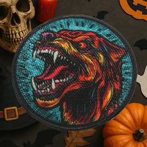 Moon Wolf Patch/Iron-On Patch/Horror Patch/Halloween Costume/Gothic Beast/Feral Snarl/Sew-On Applique for Clothing Vest/Jacket Hats Backpack
