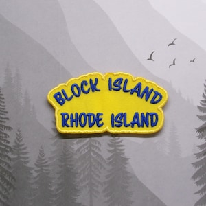 Iron-on Block Island Rhode Island Patch 3.5&quot;x2&quot; Embroidered Applique for Jacket, Clothing, Backpack, Ocean Vacation, Seashell, Beach Bum