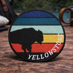 Naszywka Parku Narodowego Yellowstone/Naszywka do prasowania/Bawoły i dzika przyroda/Naszywka z motywem przyrody/Haftowana aplikacja do naszycia na kamizelkę/kurtkę/plecak
