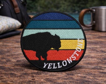 Yellowstone National Park Patch/Iron-On Patch/Buffalo & Wildlife/Nature Badge/Embroidered Sew-On Applique for Clothing Vest/Jacket Backpack
