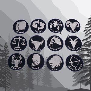 Zodiac Sign Patch Set Embroidered Iron-On Applique for Jacket, Clothing, Backpack, Horoscope Gift, Astrology Badge, Star Sign Symbols