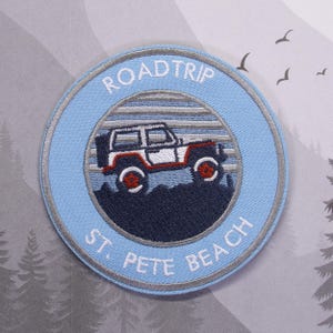 Iron On St. Pete Beach Road Trip Patch/Embroidered Applique for Jacket Backpack Clothing/Offroad 4x4 Adventure/4WD Emblem/Trail Adventure