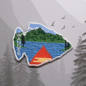 Iron On Custom Text Canoe Patch/Embroidered Arrow Head Applique for Jackets & Backpacks/Lake Life Badge/Camping Gift/Adventure Patch
