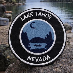 Lake Tahoe Patch/Iron-On Patch/Nevada Souvenir/Fishing Fish/Hiking & Camping/Embroidered Sew-On Applique for Clothing Vest/Jacket Backpack