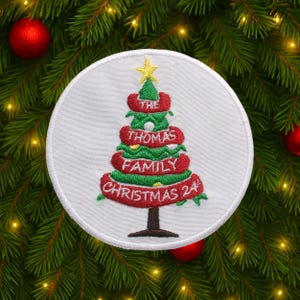 Iron On Custom Family Tree Patch Embroidered Christmas Applique for Clothing, Backpack, Jacket, Personalized Holiday Badge, Festive Gift