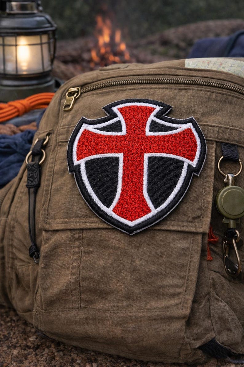 Knight Templar Patch/Iron-On Patch/Shield Crest/Medieval Badge, Coat of Arms/Embroidered Sew-On Applique for Clothing Vest/Jacket Backpack image 3