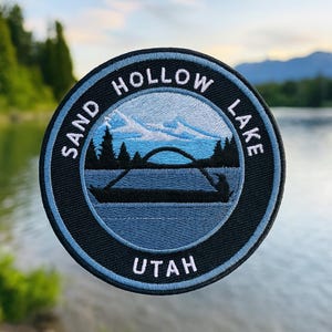 Parche termoadhesivo del lago Sand Hollow, recuerdo de Utah, regalo de la vida en el lago, navegación, aplique bordado para coser en chalecos, chaquetas, ropa y mochilas.