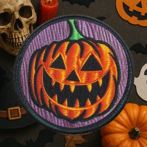 Iron-On Jack O’Lantern Patch, Sew-On Applique for Jacket, Backpack, Costume, Halloween Pumpkin Badge, Scary Face Patch, Spooky Fall Decor