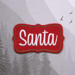 Iron On Personalized Christmas Patch Embroidered Name Tag for Stocking, Holiday Bag, Custom Santa Label, Kids Gift Tag, Festive Applique