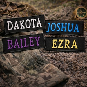 Custom Embroidered Name Tag Patch, Iron-On or Sew-On Applique for Jacket Backpack, Personalized Badge, Outdoor Gear Label, Camp Supplies
