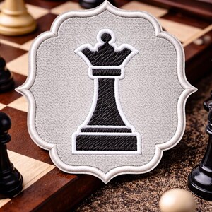 Black Queen Chess Piece Patch/Iron-On Patch/Strategy Board Game/Clubs & Tournaments/Embroidered Sew-on Applique for Clothing Jacket Backpack