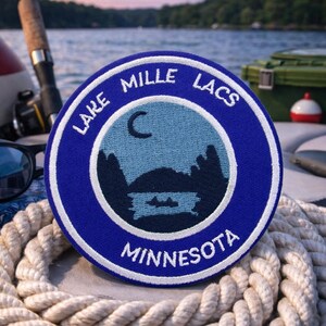 Lake Mille Lacs Patch/Iron-On Patch/Minnesota Souvenir Gift/Boating Fishing Swimming/Embroidered Sew-On Applique for Clothing Vest Backpack
