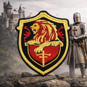 Lion Crest Patch/Iron On Patch/Medieval Coat of Arms Shield Logo/Lion King/Embroidered Shield Applique for Clothing Jacket Backpack