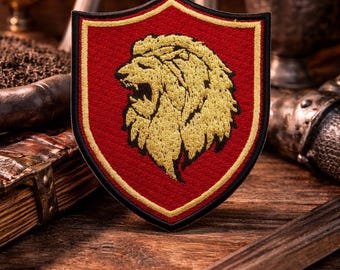 Écusson écusson lion/écusson thermocollant/blason héraldique chevaliers médiévaux/appliqués brodés à coudre pour vêtements sac à dos veste/gilet, équipement