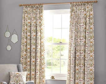 Juliette Design Lined Curtains Floral Embroidery Pencil Pleated Curtain Pairs