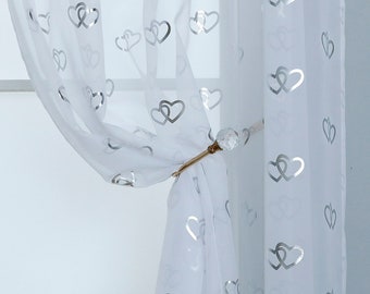 ENTWINED HEARTS White Sheer Voile Curtain Panel Slot Top Header - 57" Wide  x Drop Sizes  54", 72" 81" & 90"