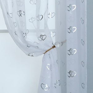 ENTWINED HEARTS White Sheer Voile Curtain Panel Slot Top Header - 57" Wide  x Drop Sizes  54", 72" 81" & 90"